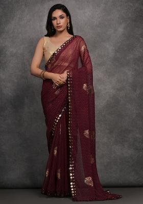 Maroon Foil Print Georgette Saree Set