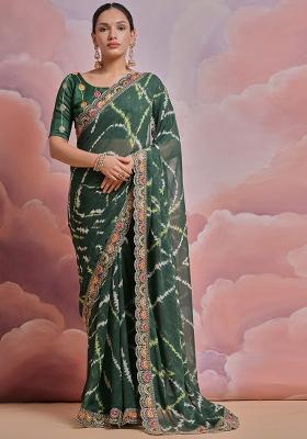 Green Embroidered Georgette Saree Set