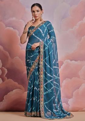 Steel Blue Embroidered Georgette Saree Set