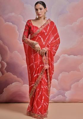 Red Embroidered Georgette Saree Set