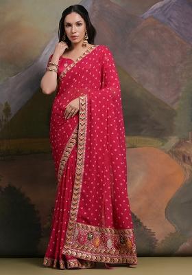 Pink Embroidered Georgette Saree Set