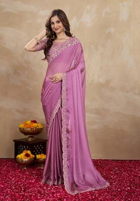 Light Pink Embroidered Silk Saree Set