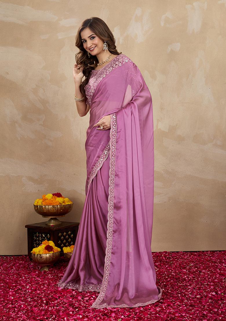 Light Pink Embroidered Silk Saree Set