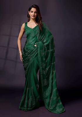 Green Embroidered Silk Saree Set