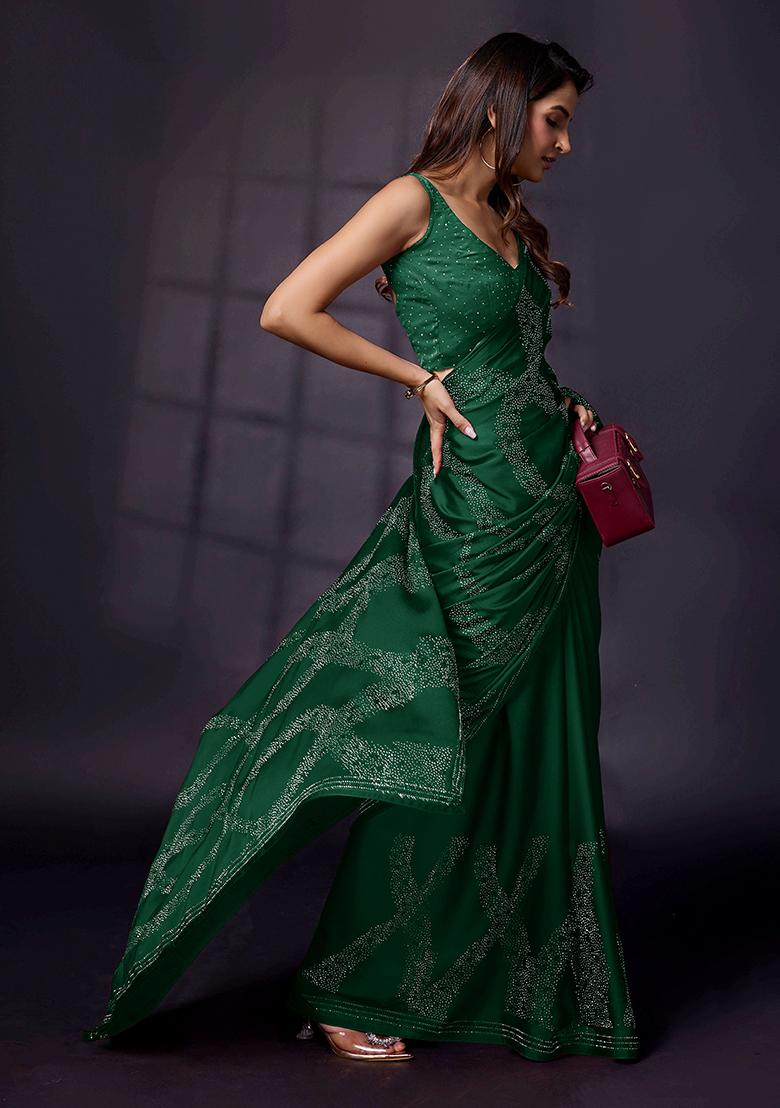 Green Embroidered Silk Saree Set