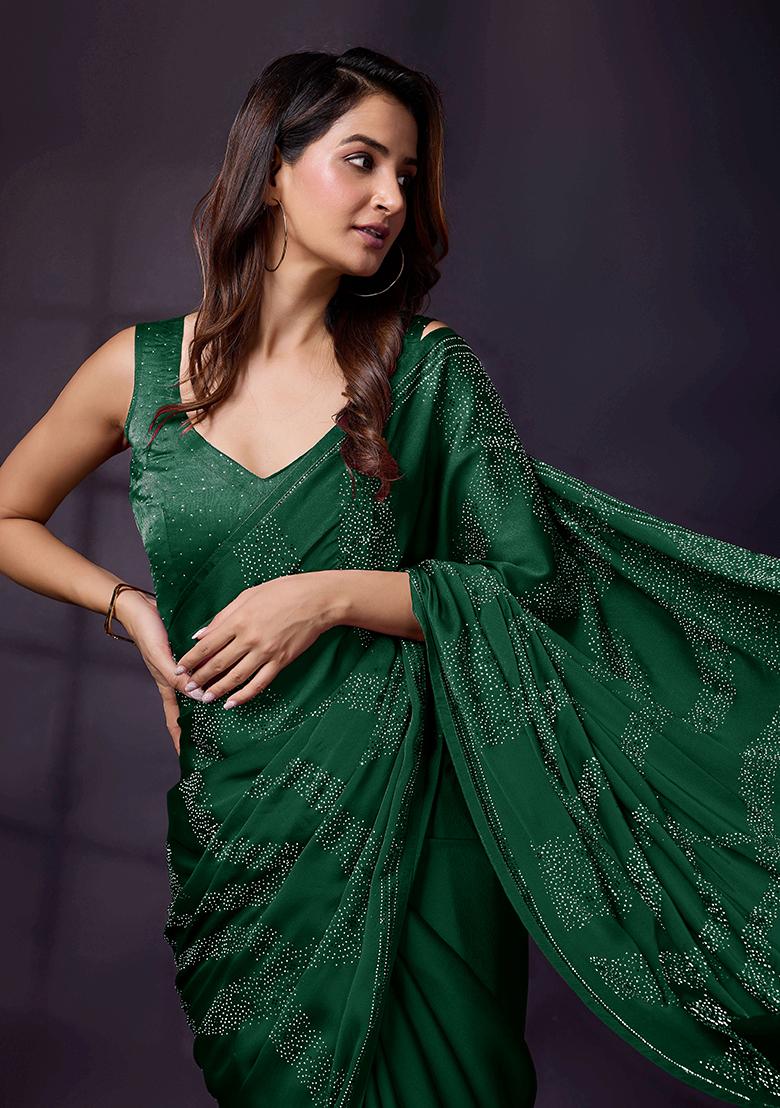 Green Embroidered Silk Saree Set