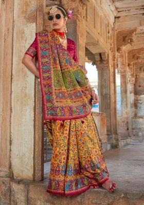 Yellow Poly Blend Embroidered Saree