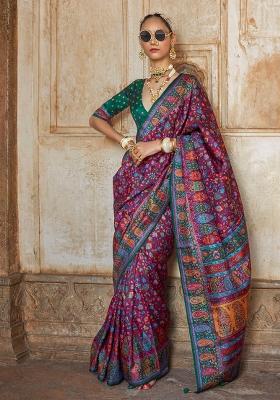 Purple Poly Blend Embroidered Saree