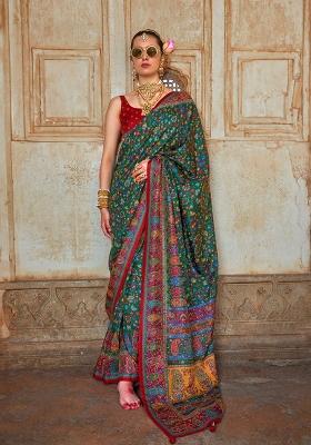 Green Poly Blend Embroidered Saree