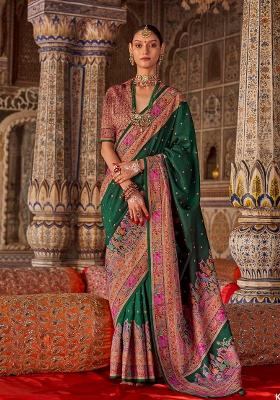 Green Poly Blend Embroidered Saree