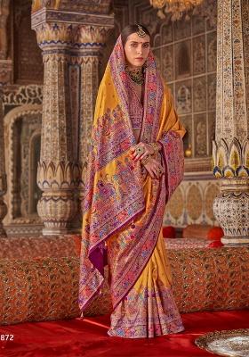 Yellow Poly Blend Embroidered Saree