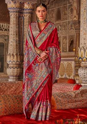 Pink Poly Blend Embroidered Saree