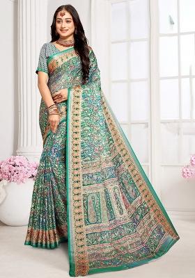 Green Poly Blend Embroidered Saree