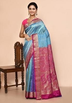 Light Blue Embroidered Pure Silk Saree Set