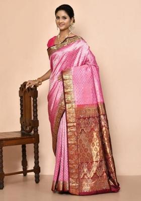 Light Pink Embroidered Pure Silk Saree Set