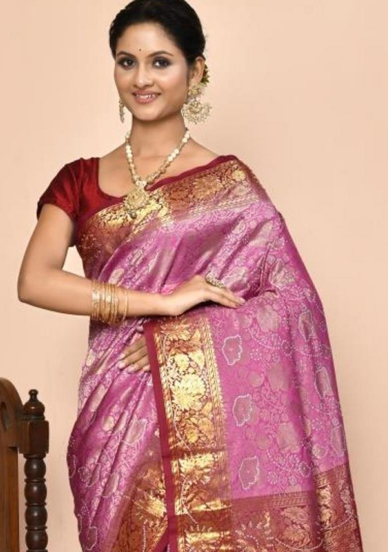 Light Purple Embroidered Pure Silk Saree Set