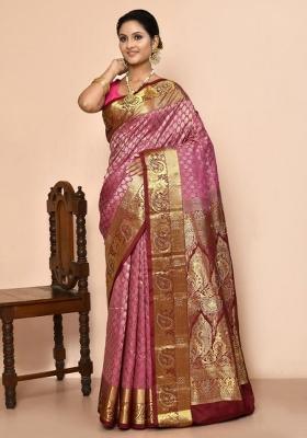Light Pink Embroidered Pure Silk Saree Set