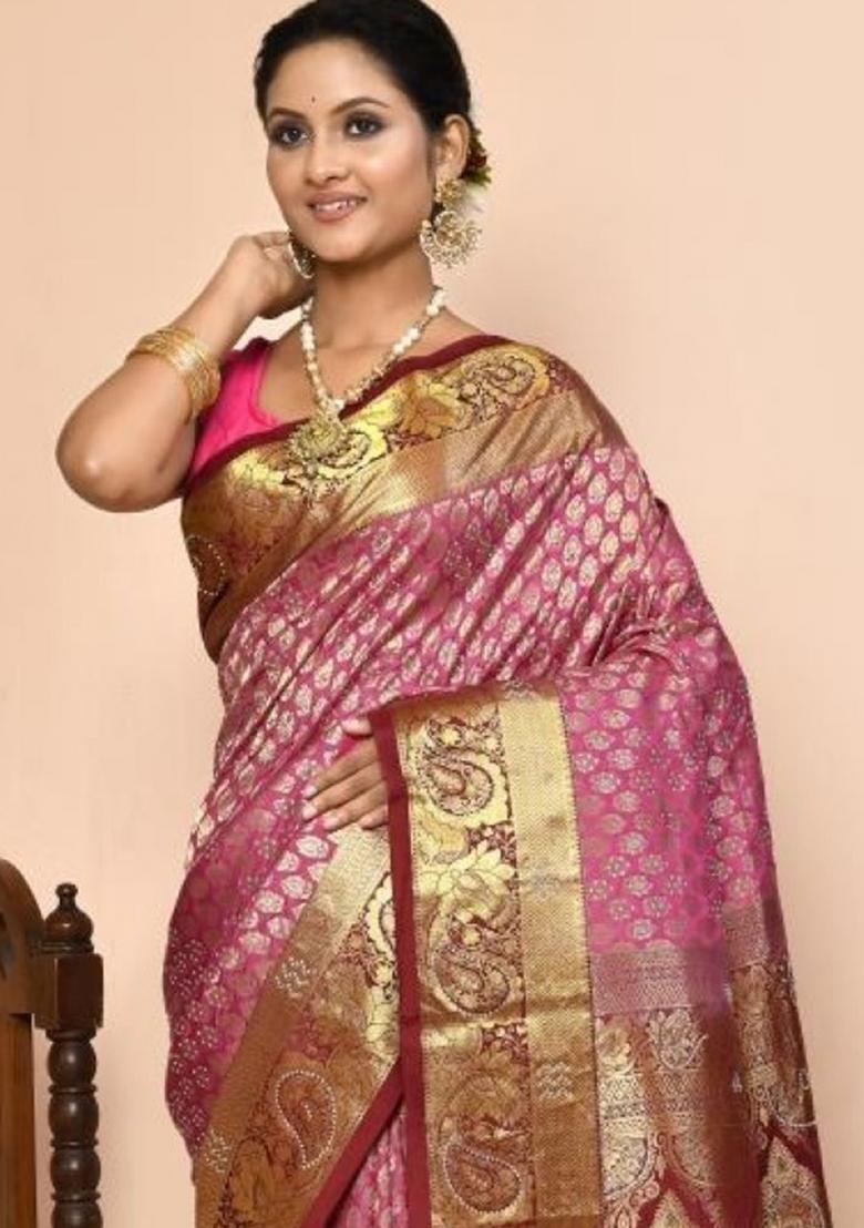 Light Pink Embroidered Pure Silk Saree Set