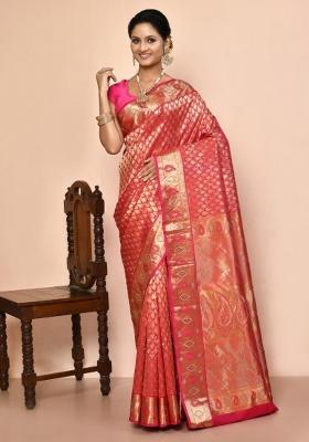 Pink Embroidered Pure Silk Saree Set