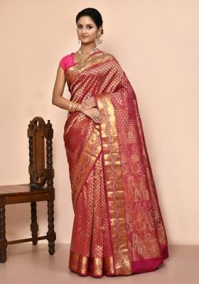 Pink Embroidered Pure Silk Saree Set