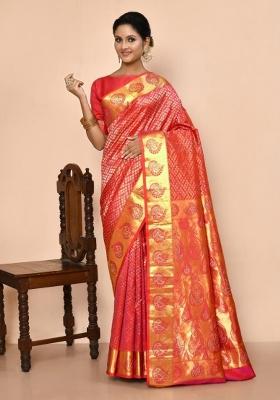 Pink Embroidered Pure Silk Saree Set