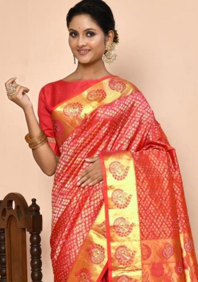 Pink Embroidered Pure Silk Saree Set