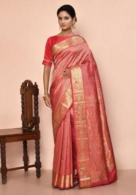 Light Pink Embroidered Pure Silk Saree Set