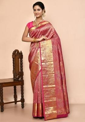 Light Pink Embroidered Pure Silk Saree Set