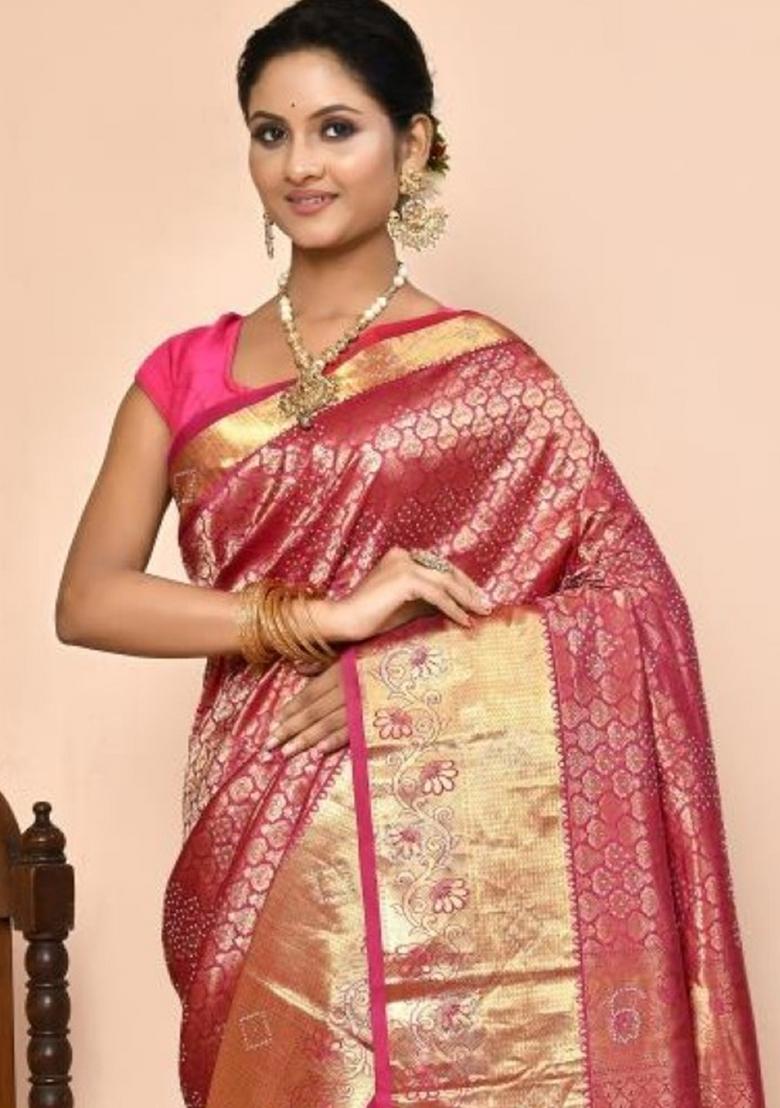 Light Pink Embroidered Pure Silk Saree Set