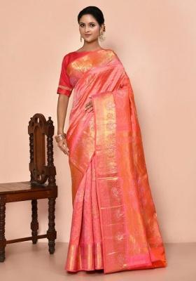 Light Pink Embroidered Pure Silk Saree Set
