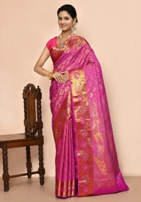 Purple Embroidered Pure Silk Saree Set
