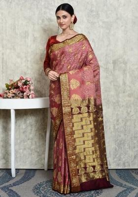 Light Pink Embroidered Pure Silk Saree Set