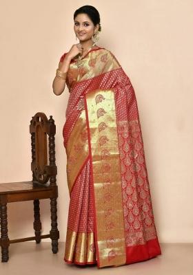Pink Embroidered Pure Silk Saree Set