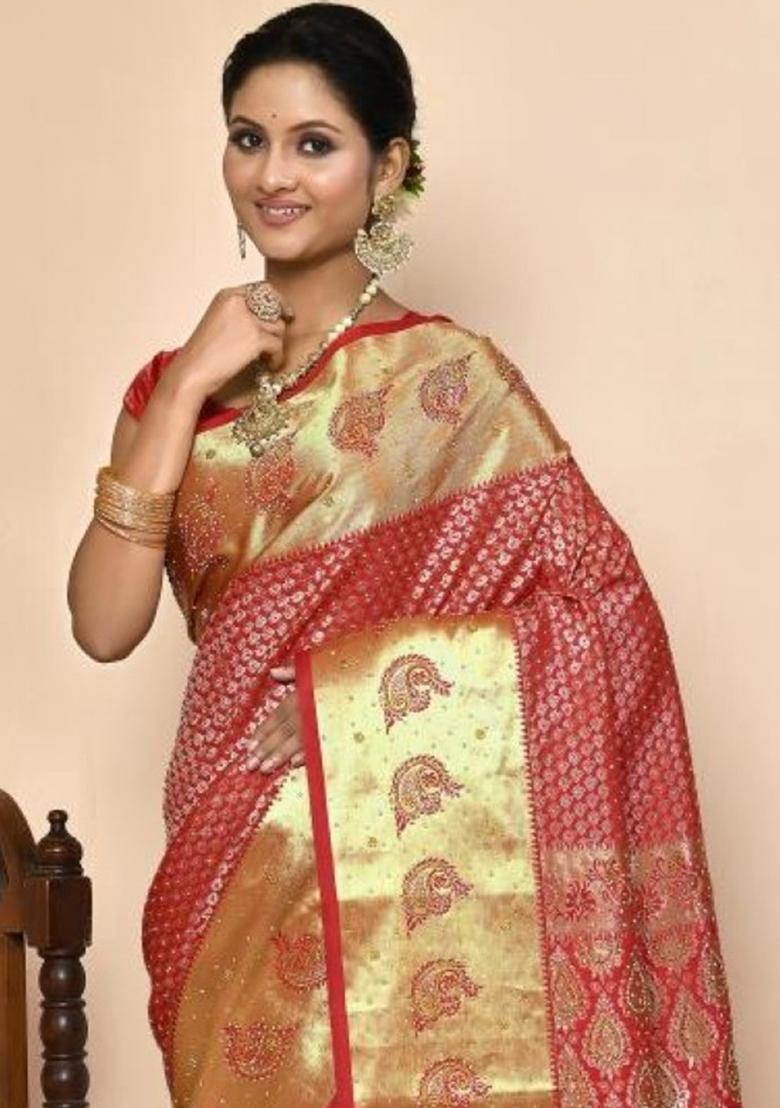 Pink Embroidered Pure Silk Saree Set