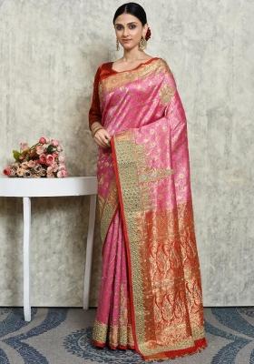 Light Pink Embroidered Pure Silk Saree Set