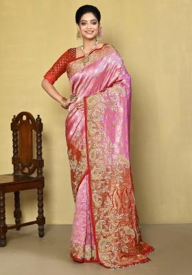 Light Pink Embroidered Pure Silk Saree Set