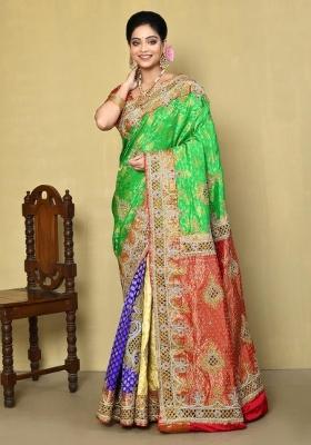 Green Embroidered Pure Silk Saree Set