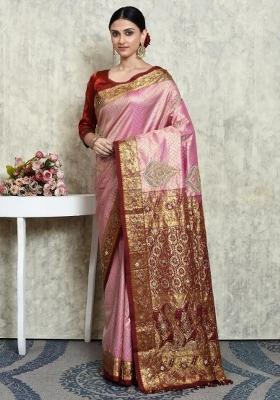 Light Pink Embroidered Pure Silk Saree Set