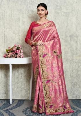 Light Pink Embroidered Pure Silk Saree Set