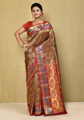 Red Embroidered Pure Silk Saree Set