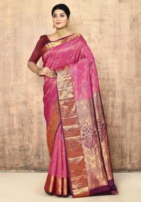 Pink Embroidered Pure Silk Saree Set