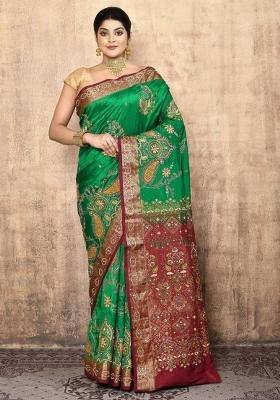 Green Embroidered Pure Silk Saree Set
