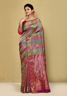 Multi Embroidered Pure Silk Saree Set