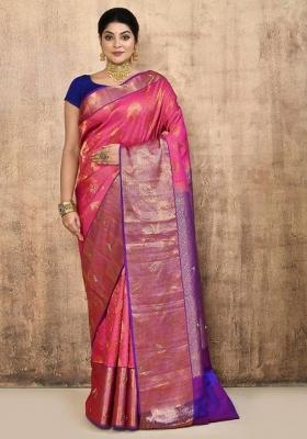 Pink Embroidered Pure Silk Saree Set