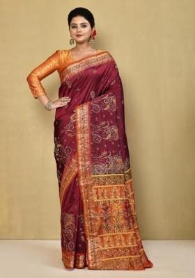 Red Embroidered Pure Silk Saree Set
