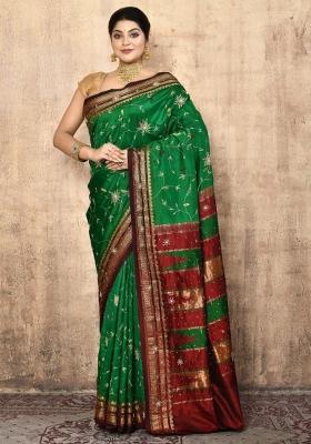 Green Embroidered Pure Silk Saree Set
