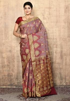 Rose Gold Embroidered Pure Silk Saree Set