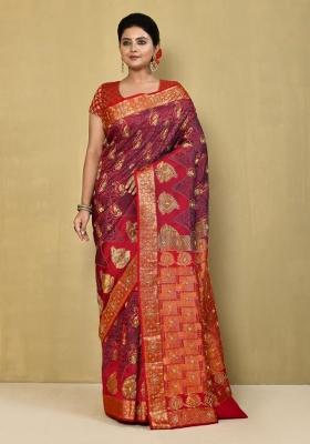Red Embroidered Pure Silk Saree Set