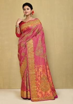 Pink Embroidered Pure Silk Saree Set