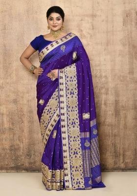 Royal Blue Embroidered Pure Silk Saree Set